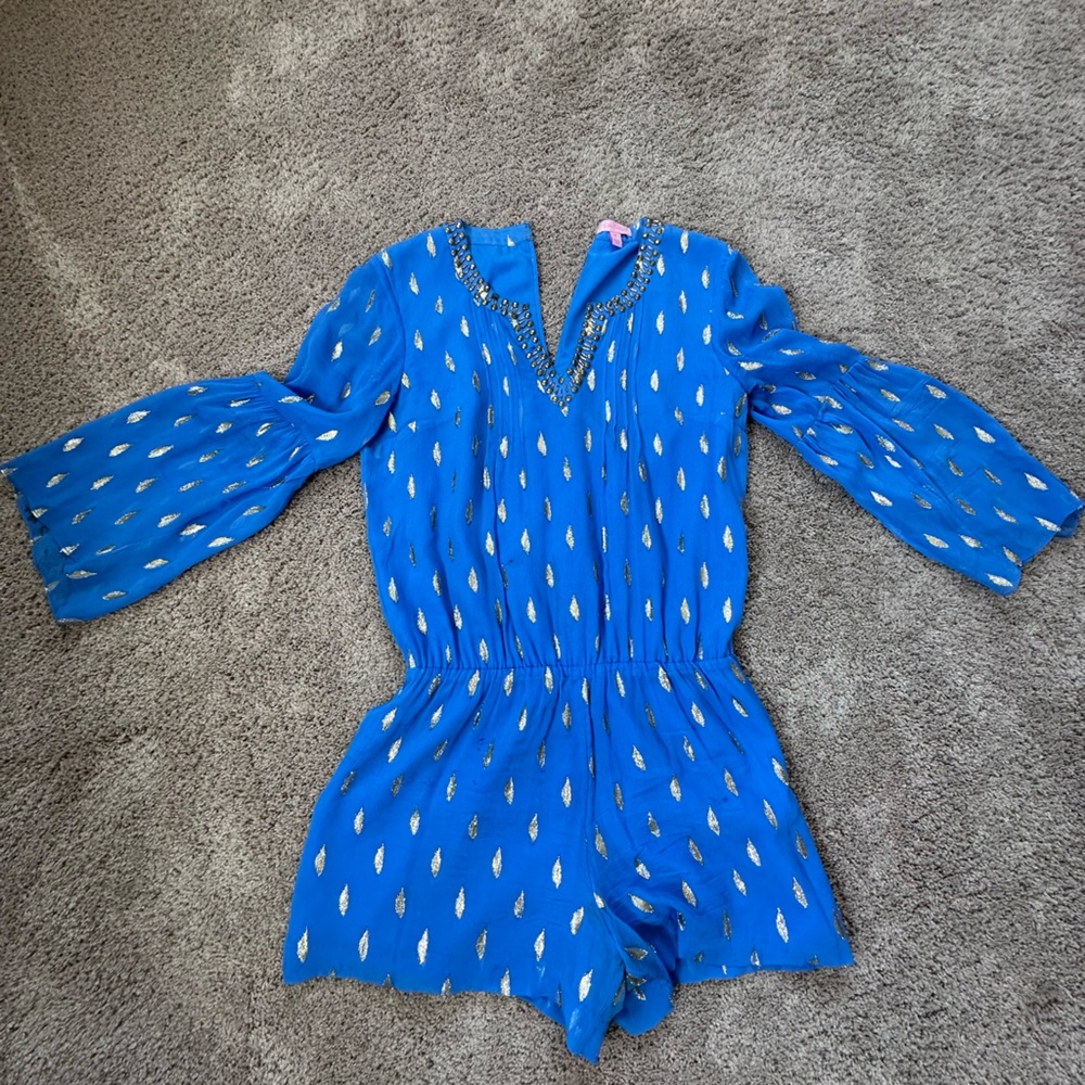 Lilly Pulitzer Blue Jumpsuit with golden Playful Teardrop Design